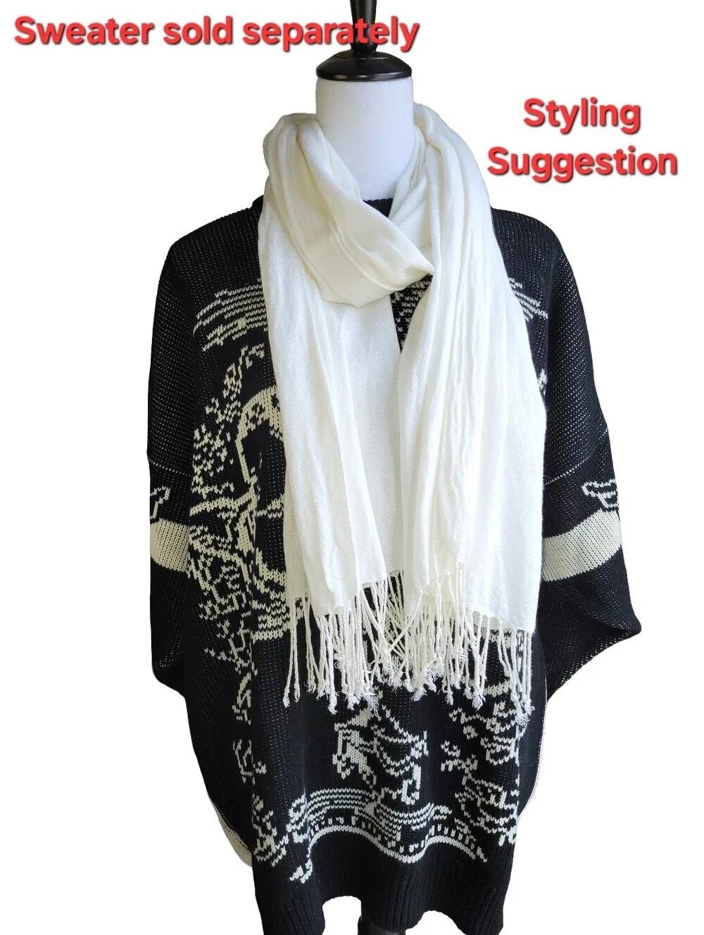 Classic Cream Fringed Scarf Soft Lightweight Wrap Oversized 22
